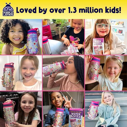 PURPLE LADYBUG Decorate Your Own Water Bottle Kit for Girls - Easter Basket Stuffers for Kids, for Ages 5-8-10 Years Old Girls Birthday Gift, Unicorn Arts and Crafts, Water Bottles for Kids School in Kuwait