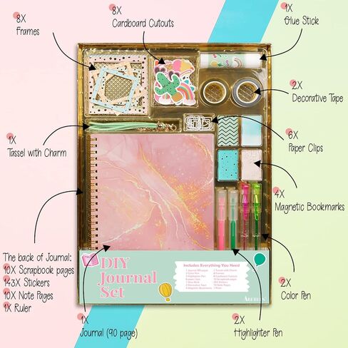 ABERLLS DIY Journal Kit for Girls, Birthday Gift for 6 7 8 9 10 11 12 Year Old Girl, Art Crafts Kits for Tween Teenage Kids, Scrapbook Diary Supplies Toy Set in Kuwait