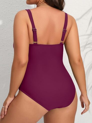 CUPSHE Women Swimsuit Plus Size One Piece Lace V Neck Ruched Front Tummy Control with Adjustable Wide Straps in Saudi Arabia