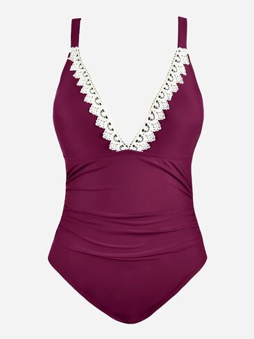 CUPSHE Women Swimsuit Plus Size One Piece Lace V Neck Ruched Front Tummy Control with Adjustable Wide Straps in Saudi Arabia