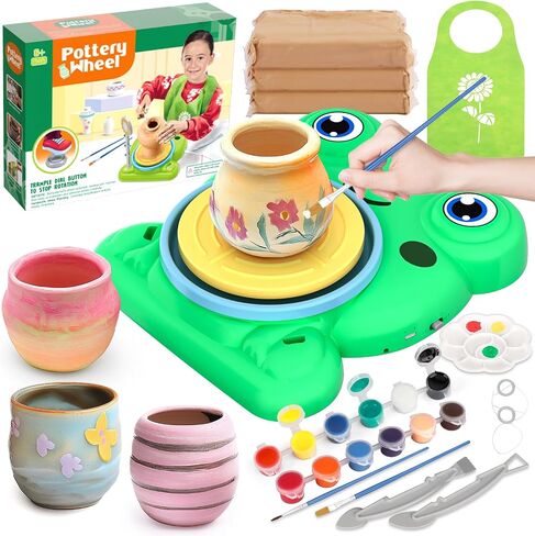 Pottery Wheel for Kids - Complete Pottery Painting Kit Arts and Crafts for Kids Ages 8-12 with 3 Pack Air Dry Clay Art Supplies for Kids Toys Girls Boy Birthday Gift for 6 7 8 9 10 11 12+ in Kuwait