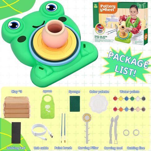 Pottery Wheel for Kids - Complete Pottery Painting Kit Arts and Crafts for Kids Ages 8-12 with 3 Pack Air Dry Clay Art Supplies for Kids Toys Girls Boy Birthday Gift for 6 7 8 9 10 11 12+ in Kuwait