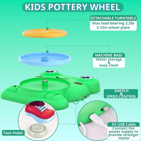 Pottery Wheel for Kids - Complete Pottery Painting Kit Arts and Crafts for Kids Ages 8-12 with 3 Pack Air Dry Clay Art Supplies for Kids Toys Girls Boy Birthday Gift for 6 7 8 9 10 11 12+ in Kuwait