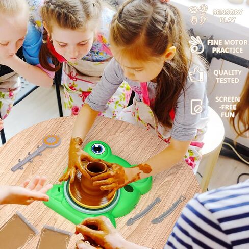 Pottery Wheel for Kids - Complete Pottery Painting Kit Arts and Crafts for Kids Ages 8-12 with 3 Pack Air Dry Clay Art Supplies for Kids Toys Girls Boy Birthday Gift for 6 7 8 9 10 11 12+ in Kuwait