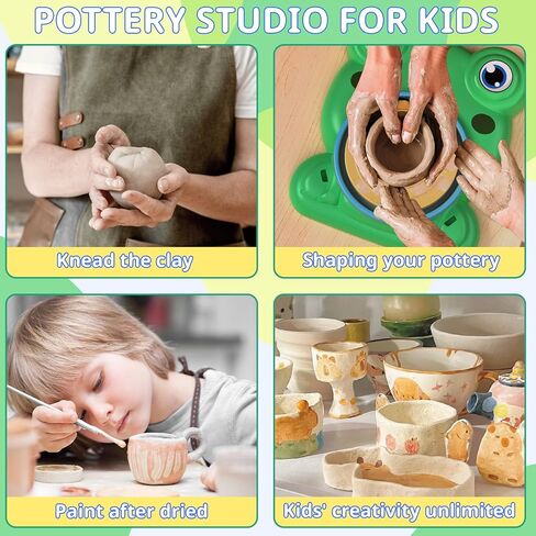 Pottery Wheel for Kids - Complete Pottery Painting Kit Arts and Crafts for Kids Ages 8-12 with 3 Pack Air Dry Clay Art Supplies for Kids Toys Girls Boy Birthday Gift for 6 7 8 9 10 11 12+ in Kuwait