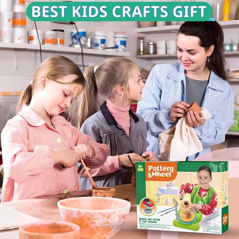 Pottery Wheel for Kids - Complete Pottery Painting Kit Arts and Crafts for Kids Ages 8-12 with 3 Pack Air Dry Clay Art Supplies for Kids Toys Girls Boy Birthday Gift for 6 7 8 9 10 11 12+ in Kuwait