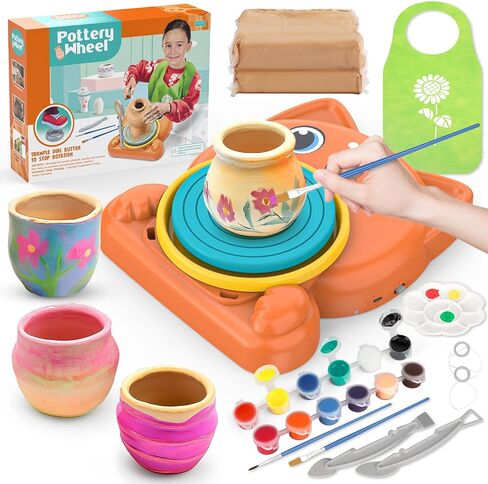 Pottery Wheel for Kids - Complete Pottery Painting Kit Arts and Crafts for Kids Ages 8-12 with 3 Pack Air Dry Clay Art Supplies for Kids Toys Girls Boy Birthday Gift for 6 7 8 9 10 11 12+ in Kuwait