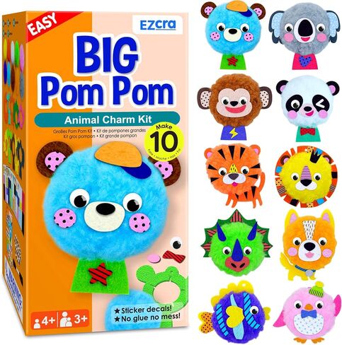 Ezcra Easy Arts and Hrafts for Kids - Make 10 Big Pom Pom Craft Kits - No Mess Barge Pom Pom Crafts - DIY Plush Crafts - in Kuwait