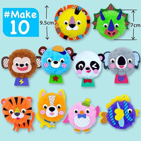 Ezcra Easy Arts and Hrafts for Kids - Make 10 Big Pom Pom Craft Kits - No Mess Barge Pom Pom Crafts - DIY Plush Crafts - in Kuwait