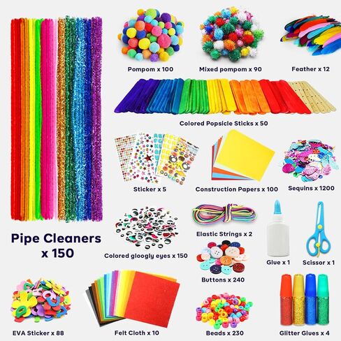 FUNZBO Arts and Crafts Supplies for Kids - St Patricks Day Craft Kit with Glitter Glue Stick, Easter Pipe Cleaners Craft & Craft Tools, DIY School Supplies Kit, Girls Toys, Gifts for Girls Boys age 4+ in Saudi Arabia