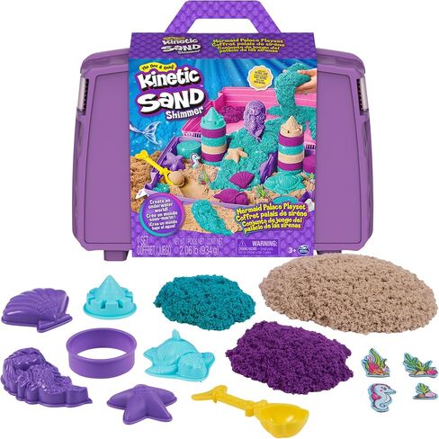 Kinetic Sand, Mermaid Palace Playset with 2.06lbs Play Sand (Neon Purple, Shimmer Teal & Beach), Tools & Folding Sandbox, Sensory Toys for Kids in Saudi Arabia
