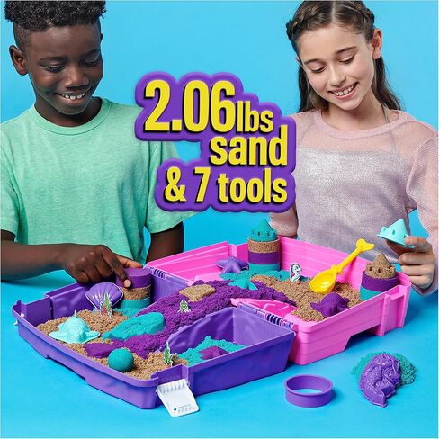 Kinetic Sand, Mermaid Palace Playset with 2.06lbs Play Sand (Neon Purple, Shimmer Teal & Beach), Tools & Folding Sandbox, Sensory Toys for Kids in Saudi Arabia