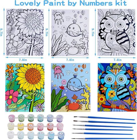 3 Pack Paint by Numbers for Kids Ages 8-12, 10*8"Color by Number for Kids Framed Canvas with 18 Acrylic Paint Pots and 6 Brushes, Kids'paint by number, Arts and Crafts Art Supplies for Kids 9-12 in Saudi Arabia