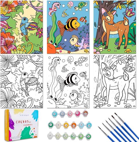 3 Pack Paint by Numbers for Kids Ages 8-12, 10*8"Color by Number for Kids Framed Canvas with 18 Acrylic Paint Pots and 6 Brushes, Kids'paint by number, Arts and Crafts Art Supplies for Kids 9-12 in Saudi Arabia