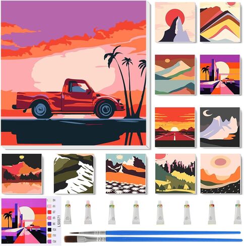Nezyo 12 Sets Paint by Numbers with Frame for Adult Beginners Canvas, DIY Acrylic Paint by Number Canvas for Painting Party, Classroom Activity Birthday Gift, 8 x 8 Inch in Saudi Arabia