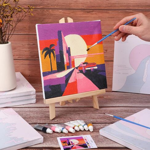 Nezyo 12 Sets Paint by Numbers with Frame for Adult Beginners Canvas, DIY Acrylic Paint by Number Canvas for Painting Party, Classroom Activity Birthday Gift, 8 x 8 Inch in Saudi Arabia