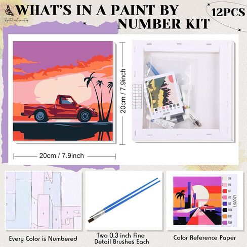 Nezyo 12 Sets Paint by Numbers with Frame for Adult Beginners Canvas, DIY Acrylic Paint by Number Canvas for Painting Party, Classroom Activity Birthday Gift, 8 x 8 Inch in Saudi Arabia
