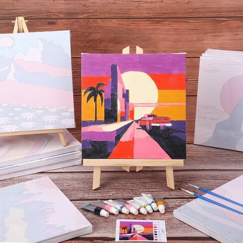 Nezyo 12 Sets Paint by Numbers with Frame for Adult Beginners Canvas, DIY Acrylic Paint by Number Canvas for Painting Party, Classroom Activity Birthday Gift, 8 x 8 Inch in Saudi Arabia
