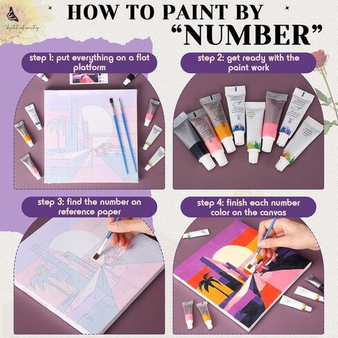 Nezyo 12 Sets Paint by Numbers with Frame for Adult Beginners Canvas, DIY Acrylic Paint by Number Canvas for Painting Party, Classroom Activity Birthday Gift, 8 x 8 Inch in Saudi Arabia