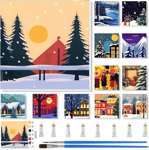 Nezyo 12 Sets Paint by Numbers with Frame for Adult Beginners Canvas, DIY Acrylic Paint by Number Canvas for Painting Party, Classroom Activity Birthday Gift, 8 x 8 Inch in Saudi Arabia