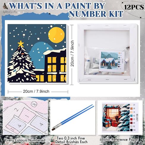 Nezyo 12 Sets Paint by Numbers with Frame for Adult Beginners Canvas, DIY Acrylic Paint by Number Canvas for Painting Party, Classroom Activity Birthday Gift, 8 x 8 Inch in Saudi Arabia