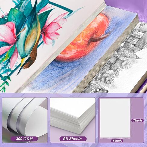 60 Sheets Watercolor Paper, 5 x 7 Inch Cold Press 300GSM/ 140LB Water Color Paper Bulk for Kids Child Adults, Small Off-White Watercolor Drawing Paint Paper for Art Drawing Supplies in Kuwait
