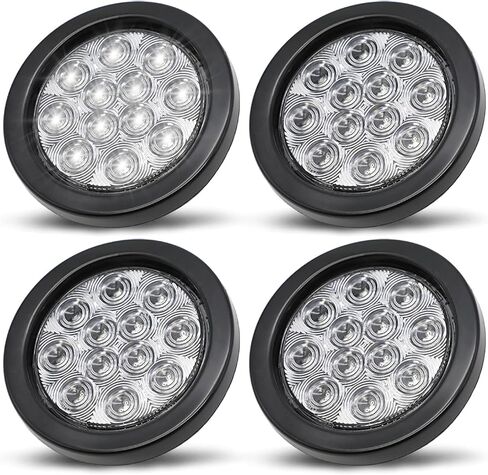 Trailer Tail Lights 4 Inch Clear Lens Red Round Clearance Stop Brake 12 LED For Truck RV Bus ATV Caravan Tow Tractor 3 Prong Plug Waterproof 12V DC Pack of 4 in Kuwait