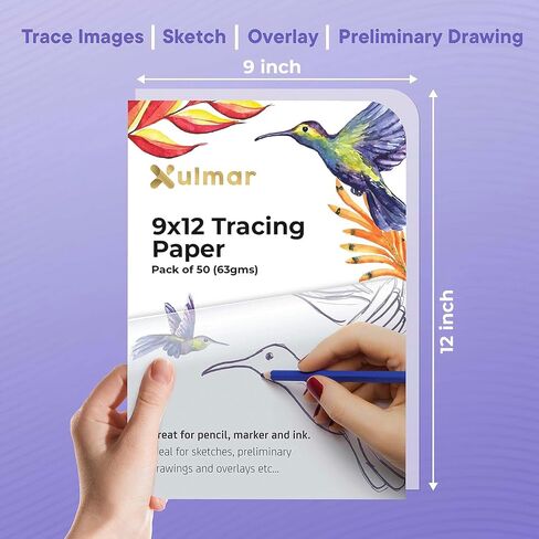 Xulmar Tracing Paper 9x12 63 GSM - Pack of 50 Sheets Tracing Paper for Sewing Patterns, Drawing Overlays & Sketching on Art Paper & Sketch Book in Saudi Arabia