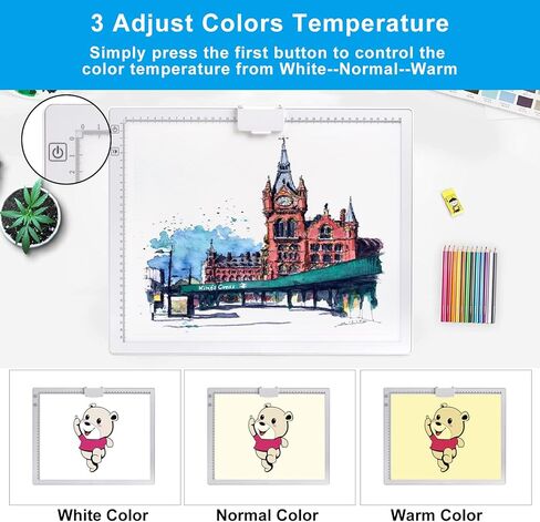 A3 LED Light Pad with Carry Bag, TOHETO Wireless Rechargeable Light Board with Stand and Top Magnetic Clip 3 Colors Stepless Dimmable 6 Levels Brightness Light Box for Diamond Painting Weeding Vinyl in Kuwait
