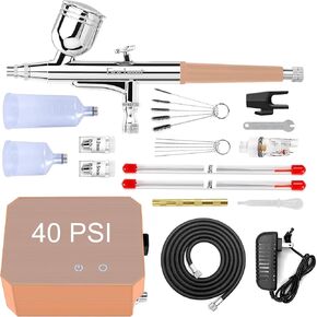 طقم البخاخة Gocher مع ضاغط الهواء ، و 40 فرشاة هواء عالية الضغط غير المتجانسة مع 0.2/0.3/0.5 مم مجموعات الفوهة/التنظيف ، مثالية للطلاء ، النمذجة ، ديكور الكيك ، المعجنات ، الماكياج ، فن الأظافر. in Kuwait