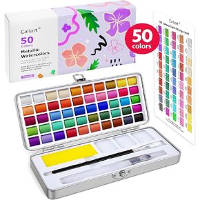 128 Colors Washable Watercolor Paint Set with 4 Brushes, Portable Travel Water Color Kit with Carrying Case, Palette and Accessories, Non-Toxic Art Supplies Gift for Artists Adult Teen Kids Girls Boys