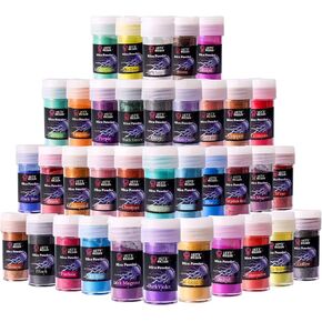 LET'S RESIN 36 Colors Mica Powder, Mica Pigment Powder for Epoxy Resin/UV Resin, Natural Colorant Dye for Soap/Candle Making, Lip Gloss,Nail Polish, Slime and Bath Bomb