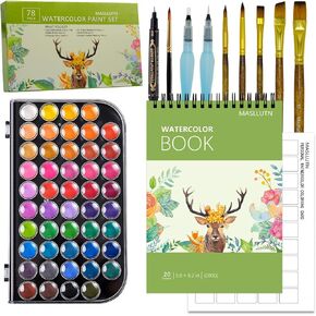 Upgraded 48 Colors Washable Watercolor Paint Set with 3 Brushes and Palette, Non-toxic Paints Sets for Kids, Adults, Beginners Artists, Make Your Painting Talk…