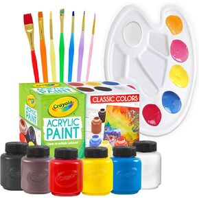 Washable Kids Paint 6 Count, 7 Paint Brushes, Paint Palette - Washable Paint Set For Kids Craft Projects, Finger Painting Supplies Kit
