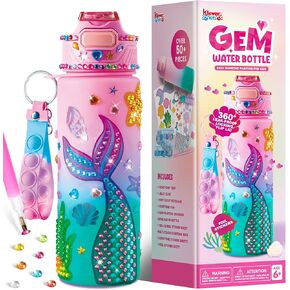 Klever Kits Decorate Your Own Water Bottle Kits for Girls Age 6+, Mermaid DIY Gem Diamond Painting Crafts, Girl Birthday Gift Arts and Crafts Fun Arts for Girls Birthday Christmas