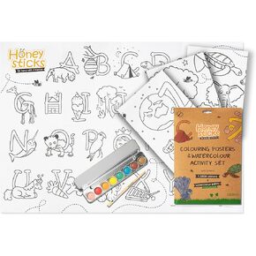 Honeysticks Non-Toxic Watercolor Paint Set for Kids and Toddlers - 8 Vibrant and Long Lasting Colors with Brush - Natural and Food Grade Ingredients - Child Safe Art Supplies - Great Gift Idea