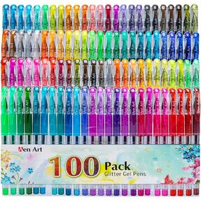 Glitter Gel Pens, 100 Color Glitter Pen Set for Making Cards, 30% More Ink Neon Glitter Gel Marker for Adult Coloring Books, Journaling Crafting Doodling Drawing