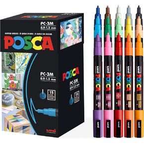 15 Posca Paint Markers, 3M Fine Posca Markers of Acrylic Paint Penswith Reversible Tips | Posca Pens for Art Supplies, Fabric Paint, Fabric Markers, Paint Pen, Art Markers