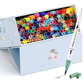 Ohuhu Markers for Adult Coloring Books No Bleeding 60 Colors Coloring Markers Water-based Dual Tips Fineliner & Brush Drawing Pens Art Markers for Kids Adults Sketch Journal - Maui - White