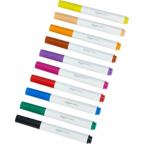 Amazon Basics Colored Markers Pack of 10, Broad Line Washable Markers, Multicolored for Drawing, School