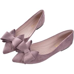 SAILING LU Bow Ballet Flats Womens Pointy Toe Flat Shoes Suede Dress Shoes Wear to Work Slip On Moccasins Pink Purple Size 10