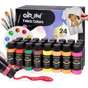 Colorful Fabric Paint Set for Clothes 12 Colors - Permanent Textile Paint Kit for Shoes, Canvas - Non-Toxic Slick Painting Set for Adults, Beginner & Artists