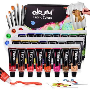Colorful Fabric Paint Set for Clothes 12 Colors - Permanent Textile Paint Kit for Shoes, Canvas - Non-Toxic Slick Painting Set for Adults, Beginner & Artists