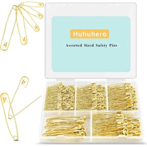 Huhuhero Safety Pins Assorted, 5 Different Sizes Small and Large Pin, 150-Pack Safety Pins for Clothes Costume Sewing, Nickel Plated Steel Bulk, Art and Craft Supplies (Sliver)