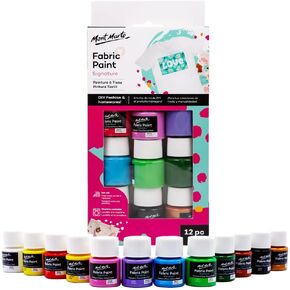 Mont Marte Permanent Fabric Paint Set 8 x 20ml Vivid Colours for Textile, Fabric, T-Shirt, Canvas, Wood, Ceramic, Glass