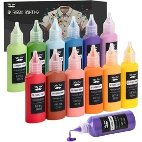 Mr. Pen- 3D Fabric Paint Set, 12 Colors, 0.67 oz, 3D Paint for Fabric, Paint for Fabric, 3D Paint for Clothing, T-Shirt Paint, Fabric Paint for Clothes