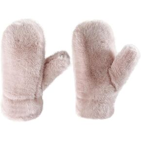 Women Girls Winter Faux Fur Mittens Plush Full Fingers Mittens Warm Gloves Ski Hiking Cycling Gloves Furry Mittens