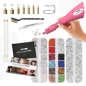 Hotfix Applicator, Quick Crystals Pro, Bedazzler Kit With Rhinestones, DIY Wand Setter Tool Kit With 7 Different Tip Sizes, Tweezers, Cleaning Brush, User Manual, And 4400 Rhinestones - Black