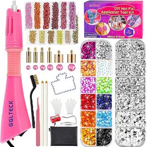 GGLTECK Hotfix Applicator Rhinestones, Hot Fixed Bedazzler Kit, DIY Hot Fix Rhinestone Applicator Wand Setter Tool Kit with 7 Different Sizes Tips, 5304 PCS Rhinestones, Tweezers Brush Cleaning Kit