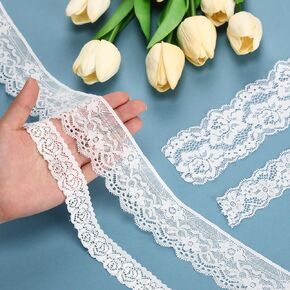 4 Rolls 24 Yards Floral Black Lace Ribbon Stretch Pattern Vintage Wide Tulle Lace Trim for DIY Crafts Sewing Present Wrapping Decoration
